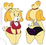  animal_crossing anthro badgengar breasts butt canine cleavage clothed clothing dog female fur hair isabelle_(animal_crossing) mammal nintendo open_mouth purple_yoshi_draws simple_background solo standing thick_thighs underwear video_games white_background wide_hips 