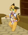  anthro bow_tie briefs bulge cat clothing cub cute_fangs feline fur green_eyes male mammal multicolored_fur navel norphen norphen_(character) open_mouth orange_fur paws smile solo standing suspenders tan_fur two_tone_fur underwear young 