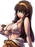  1girl amania_orz breasts brown_hair character_request cleavage copyright_request green_eyes large_breasts long_hair tagme underboob 