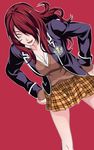  1girl breasts cat_eyes cleavage kobayashi_rindou large_breasts long_hair red_hair school_uniform shokugeki_no_souma simple_background uniform 