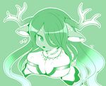 &lt;3 2015 anthro antlers big_breasts breast_squish breasts cervine clothed clothing deer female fur hair horn jewelry kemono looking_at_viewer looking_up mammal necklace nipples simple_background solo 牙戸 