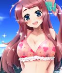  1girl bikini bikini_top blue_eyes breasts cleavage large_breasts long_hair minamoto_sakura red_hair smile solo swimsuit teina upper_body zombie_land_saga 