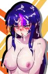  2017 abstract_background blush breasts cum cum_in_mouth cum_in_nose cum_inside cum_on_breasts cum_on_face eyebrows female friendship_is_magic hair hi_res human mammal my_little_pony nipples nude oppaihobby purple_eyes purple_hair solo twilight_sparkle_(mlp) 