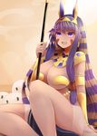  :d arano_oki arm_support armlet bangs bare_legs blonde_hair blush bracelet breasts cleavage commentary_request dark_skin earrings egyptian egyptian_clothes facial_mark fate/grand_order fate_(series) graphite_(medium) hairband holding holding_staff hoop_earrings jewelry large_breasts long_hair looking_at_viewer medjed multicolored_hair nitocris_(fate/grand_order) open_mouth pelvic_curtain purple_eyes purple_hair revealing_clothes sidelocks sitting smile solo staff traditional_media two-tone_hair underboob very_long_hair 