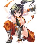  1girl armor asahi breasts character_request female large_breasts long_hair ninja partially_visible_vulva ponytail shiny_skin side_ponytail solo taimanin_(series) taimanin_asagi taimanin_asagi_battle_arena thong 