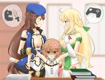  3girls blanc blonde_hair blue_eyes blush book breasts brown_eyes brown_hair choujigen_game_neptune cleavage female large_breasts long_hair multiple_girls neptune_(series) short_hair vert yuri 