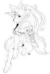  2015 anthro breasts canine cleavage clothed clothing dog female fur hair horn kemono legend_of_mana long_hair looking_at_viewer mammal mana_(series) monochrome sierra_(mana) sitting solo video_games 牙戸 