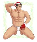  1boy abs bara full_body glasses kneeling kousaka_daisuke looking_away male_focus muscle ore_no_imouto_ga_konna_ni_kawaii_wake_ga_nai solo topless underwear 