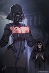  &lt;3 2017 armor breasts cloak clothed clothing crossgender darth_vader detailed_background duo female grin helmet human kannelart_(artist) looking_at_viewer male mammal nipples not_furry palpatine smile star_wars tight_clothing video_games wide_hips 
