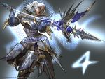  armor breasts copyright_name dark_skin dragoon_(final_fantasy) earrings facial_tattoo final_fantasy final_fantasy_xiv glowing huge_breasts hyur jewelry lips lipstick makeup official_art polearm side_ponytail solo spear tattoo watermark weapon white_eyes white_hair 
