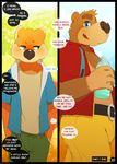  anthro backpack banjo-kazooie banjo_(banjo-kazooie) bear brown_fur clothed clothing comic conker conker&#039;s_bad_fur_day duo english_text fur group hi_res hollo_nut mammal red_shirt rodent squirrel sweat text tree video_games 