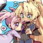  alicetaria_february arm_hug blush braid chibi heart kiba_(sonomama) kirameki_mamika long_hair multiple_girls nose_blush pink_eyes pink_hair ponytail re:creators short_twintails smile spoken_heart twintails 