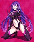  bodysuit breasts cleavage elbow_gloves gloves hand_on_own_chest highres iris_heart kami_jigen_game_neptune_v large_breasts leotard long_hair looking_at_viewer navel neptune_(series) pink_eyes power_symbol purple_hair revo_(artist) simple_background smile solo stomach symbol-shaped_pupils very_long_hair 
