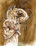  2017 anthro bottomless clothed clothing flexing heather_bruton hyena male mammal muscular solo spotted_hyena 