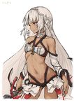  altera_(fate) bandeau bangs breasts contrapposto cowboy_shot dark_skin eyebrows_visible_through_hair fate/extella fate/extra fate/grand_order fate_(series) grey_hair haoni holding holding_sword holding_weapon long_hair looking_to_the_side navel photon_ray red_eyes simple_background sketch small_breasts solo standing stomach sword thighs weapon white_background 