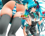  aqua_eyes aqua_hair china_dress chinese_clothes cup dr_rex dress drinking_glass flower from_below hair_flower hair_ornament hatsune_miku long_hair looking_at_viewer multiple_views panties simple_background standing striped striped_panties thighhighs tray twintails underwear vocaloid wine_glass 