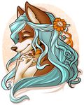  2014 5_fingers anthro blue_hair canine eyelashes eyes_closed female hair mammal robyn_paperdoll simple_background solo 