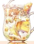 artist_name blonde_hair bubble eyebrows_visible_through_hair flower highres ice ice_cube in_container long_hair looking_at_viewer open_mouth original pitcher roang solo submerged water yellow_eyes 