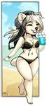  5_fingers anthro bear bikini black_nose clothing eyelashes eyes_closed hair mammal navel robyn_paperdoll smile standing swimsuit white_hair wide_hips 