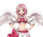  alternate_costume angel_wings bow breasts choker cleavage cowboy_shot hair_ornament hands_on_hips lisbeth lisbeth_(sao-alo) looking_at_viewer medium_breasts midriff navel neck_ribbon official_art open_mouth pink_hair pointy_ears red_bow red_eyes red_ribbon ribbon short_hair shorts solo stomach sword_art_online sword_art_online:_code_register transparent_background white_shorts white_wings wings wrist_cuffs 
