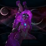  anthro black_nose breasts detailed_background featureless_breasts female hair purple_hair pussy robyn_paperdoll smile solo space wide_hips 