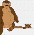  2017 anal anal_penetration animal_genitalia animated anthro balls bath bathroom belly butt cum cum_inside digital_media_(artwork) duo ejaculation erection fatties fur furfat male male/male mammal mustelid nipples nude otter overweight penetration penis raccoon rzr rzrcoon sex simple_background white_background 