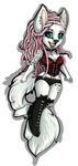  anthro black_nose breasts canine clothed clothing ear_piercing female mammal open_mouth piercing robyn_paperdoll simple_background smile solo white_background 