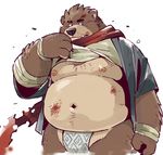  2017 anthro bandage bear belly clothing fundoshi garouzuki japanese_clothing male mammal nipples overweight scar solo underwear 