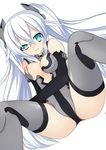  absurdres bare_shoulders black_heart blush breasts cleavage crotch elbow_gloves gloves highres kami_jigen_game_neptune_v leotard long_hair looking_at_viewer medium_breasts meimu_(infinity) neptune_(series) nipples solo symbol-shaped_pupils tears torn_clothes twintails very_long_hair white_hair 