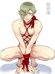  1boy barefoot blush full_body looking_at_viewer male_focus presenting rope solo sweat zuwai_kani 