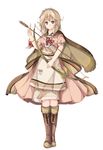  apron arrow blonde_hair blush boots bow bow_(weapon) bracelet braid brown_eyes cape effie_(fire_emblem) fire_emblem fire_emblem_echoes:_mou_hitori_no_eiyuuou fire_emblem_heroes full_body fuussu_(21-kazin) highres jewelry long_hair simple_background solo twin_braids weapon white_background 