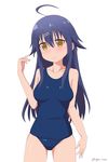  1girl blue_hair blush breasts brown_eyes hinako_note medium_breasts natsukawa_kuina nyaroon solo swimsuit 