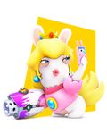  anthro blonde_hair blue_eyes cellphone clothing crown edit female hair mammal mario_+_rabbids:_kingdom_battle mario_bros nintendo phone rabbid rabbid_peach selfie semi-anthro simple_background smile solo thick_thighs ubisoft video_games white_background wide_hips 