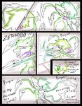  ... 2017 5_fingers ? angry anthro black_nose breasts canine class_one class_zero clothing comic dialogue digital_drawing_(artwork) digital_media_(artwork) duo e-00 e-01 fail_zero female fight flashback fur green_eyes green_fur hair mammal multicolored_fur open_mouth scarf simple_background teeth tentacles text two_tone_fur white_fur wolf zero_one 