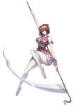  &gt;:) absurdres arm_up breasts closed_mouth commentary_request floral_print full_body hair_between_eyes hair_bobbles hair_ornament highres holding holding_weapon japanese_clothes kagi_f large_breasts looking_at_viewer obi onozuka_komachi plantar_flexion red_eyes red_hair sash scythe short_hair short_sleeves smile solo thighhighs touhou transparent_background two_side_up v-shaped_eyebrows weapon white_legwear 