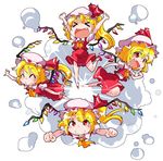  &gt;:) &gt;_&lt; :d ^_^ ascot blonde_hair bow closed_eyes crystal fang flandre_scarlet four_of_a_kind_(touhou) frills hat hat_bow hat_ribbon medium_hair mob_cap multiple_girls open_mouth puffy_short_sleeves puffy_sleeves red_eyes red_skirt red_vest ribbon shinapuu shirt short_hair short_sleeves side_ponytail skirt skirt_set smile touhou v-shaped_eyebrows vest white_shirt wings xd yellow_neckwear 