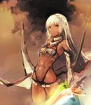  altera_(fate) bare_shoulders breasts dark_skin fate/grand_order fate_(series) highres holding holding_sword holding_weapon hometa looking_at_viewer photon_ray red_eyes revealing_clothes small_breasts solo sword veil weapon white_hair 