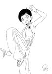  1girl baggy_pants black_hair fang female open_mouth original satsuyo short_hair solo tomboy wristband 