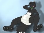  anthro black_fur black_nose bulge canine diaper fox fur immelmann male mammal pacifier simple_background solo 