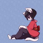  1girl black_hair cat female furry japanese_clothes omunikin original profile setsu_(omunikin) solo violet_eyes 