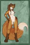  anthro breasts brown_fur brown_hair brown_nose canine digitigrade eyelashes female fox fur green_eyes hair mammal navel nipples nude pussy robyn_paperdoll smile solo standing wide_hips 