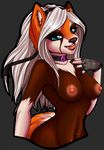  5_fingers anthro areola blue_eyes breasts eyelashes female grey_background hair mammal navel nipples red_panda robyn_paperdoll simple_background smile solo white_hair wide_hips 