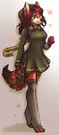  5_fingers anthro canine clothed clothing digitigrade dog female green_eyes hair mammal red_hair robyn_paperdoll simple_background smile solo standing 