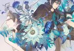  animal_print bad_id bad_pixiv_id bird black_hair blue_flower brown_hair bug butterfly cornflower final_fantasy final_fantasy_xv flower glasses gloves holding_hands ignis_scientia insect interlocked_fingers leopard_print male_focus multiple_boys nobingo noctis_lucis_caelum passion_flower profile signature 