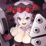  :d bare_shoulders breasts choker cleavage elbow_gloves gatling_gun gloves gun headgear highres large_breasts open_mouth purple_eyes purple_hair senki_zesshou_symphogear silver_hair sketch smile solo takunama v-shaped_eyebrows weapon yukine_chris 