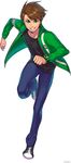  banned_artist ben_10 ben_10:_alien_force benjamin_kirby_tennyson brown_hair full_body fusionfall green_eyes green_jacket highres jacket looking_at_viewer male_focus midori_fuu official_art omnitrix running shoes simple_background smile smirk sneakers solo white_background 