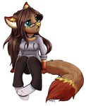  2014 5_fingers blue_eyes breasts brown_fur brown_hair canine cleavage clothed clothing collar ear_piercing eyelashes eyewear female fox fur glasses hair mammal piercing robyn_paperdoll simple_background white_background yellow_nose 