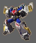  absurdres autobot clenched_hands full_body glowing grey_background highres insignia king_atlas looking_at_viewer machinery mecha mechanical_wings no_humans pose red_eyes robot solo standing transformers weapon wings zuma_(zuma_yskn) 