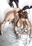  1girl alternate_costume ass bare_legs bare_shoulders breasts capcom china_dress chinese_clothes chun-li cleavage hanging_breasts huge_breasts legs solo street_fighter street_fighter_v yuri_ai 