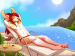  2014 anthro clothed clothing day eyes_closed hair lagomorph male mammal outside rabbit red_hair robyn_paperdoll sky smile solo sun topless water 